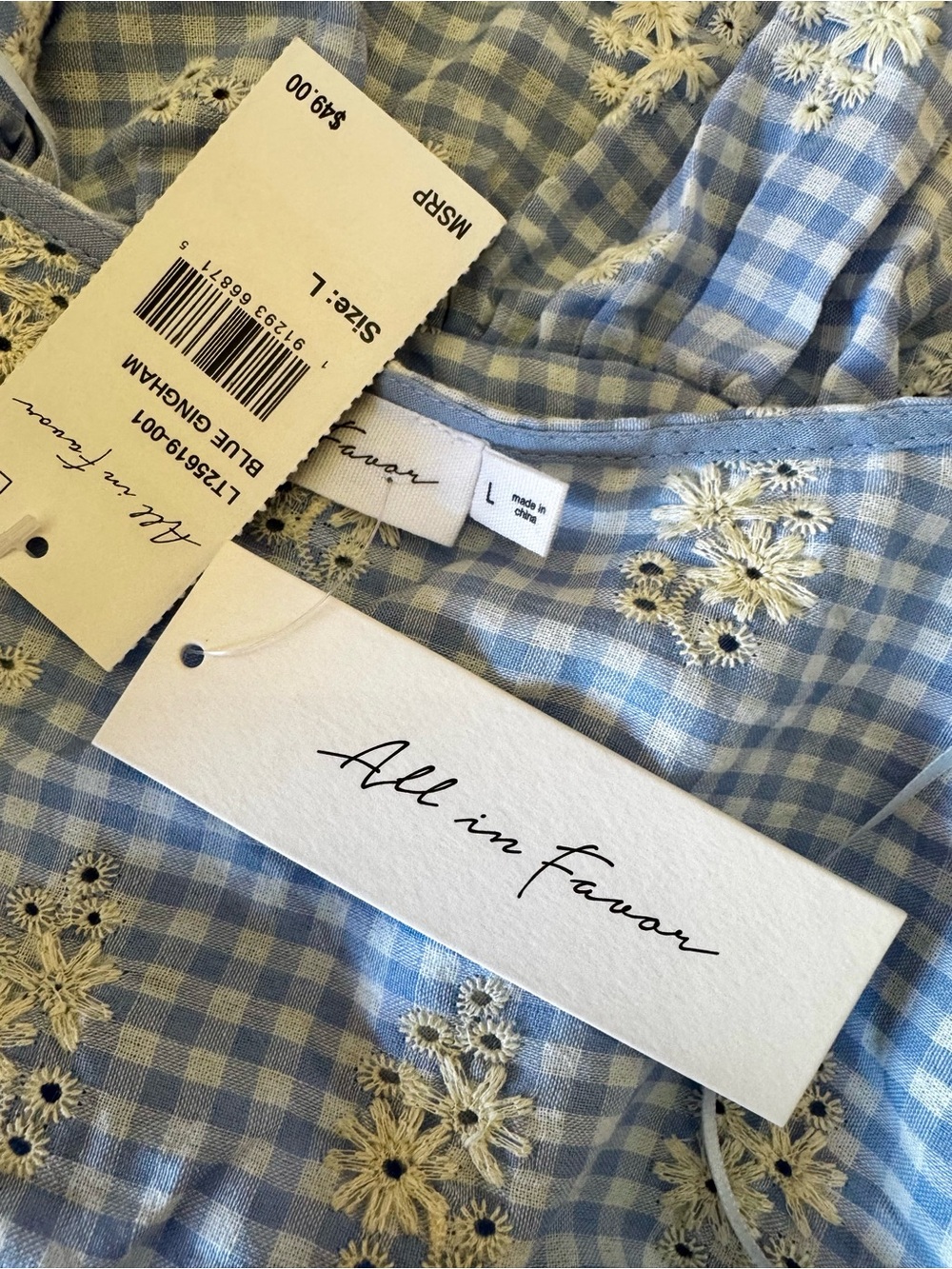 NWT All In Favor light blue gingham top L - Picture 10 of 14